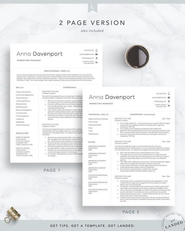 Minimal Clean Resume Template for Word and Pages - Anna Davenport