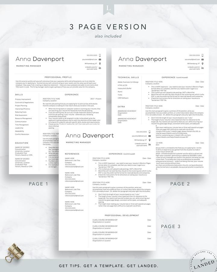 MODERN MARKETING RESUME TEMPLATE: ANNA DAVENPORT 7 Minimal Clean Resume Template for Word and Pages - Anna Davenport