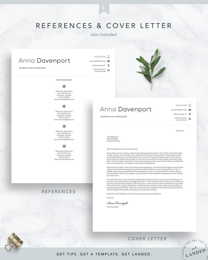 MODERN MARKETING RESUME TEMPLATE: ANNA DAVENPORT 8 Minimal Clean Resume Template for Word and Pages - Anna Davenport