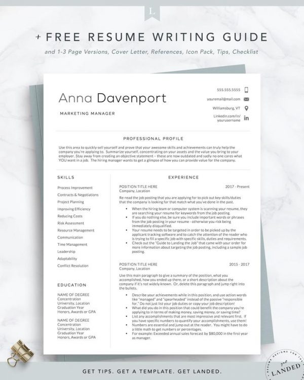 Minimal Clean Resume Template for Word and Pages - Anna Davenport