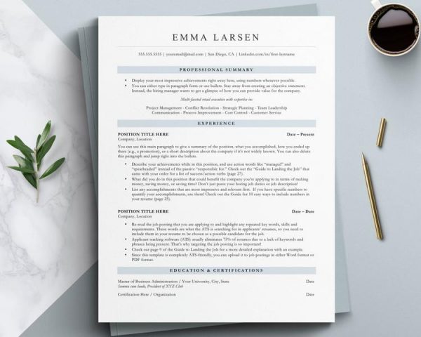 ATS Friendly Resume Template for Word, Pages, Google Docs Resume Template 2