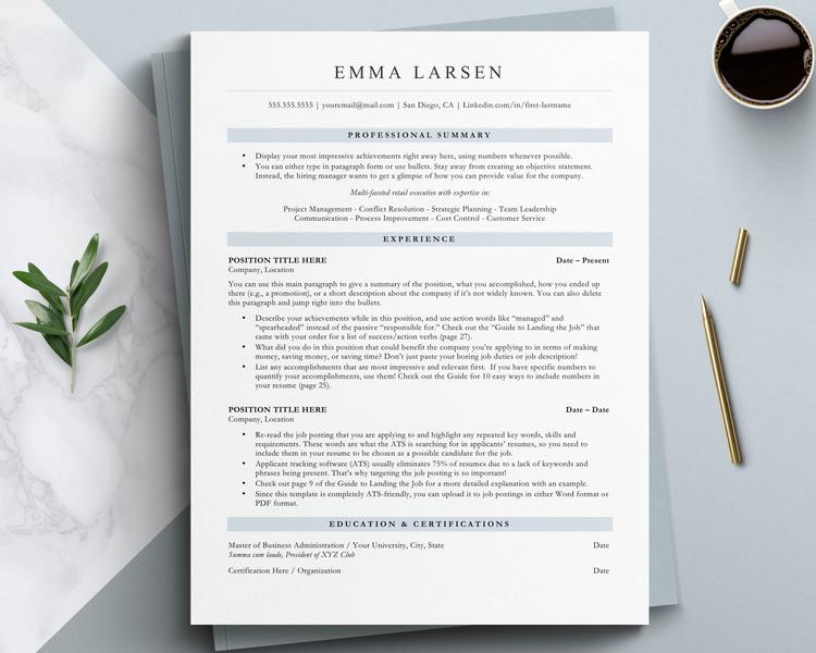PROJECT MANAGER RESUME TEMPLATE FOR CONSULTANCY POSITION EMMA LARSEN 2 ATS Friendly Resume Template for Word, Pages, Google Docs Resume Template 2