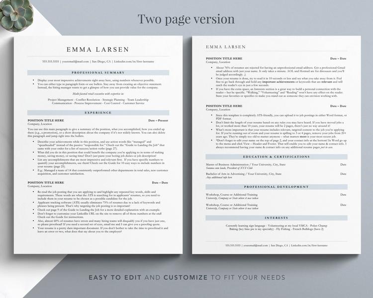PROJECT MANAGER RESUME TEMPLATE FOR CONSULTANCY POSITION EMMA LARSEN 3 ATS Friendly Resume Template for Word, Pages, Google Docs Resume Template 2