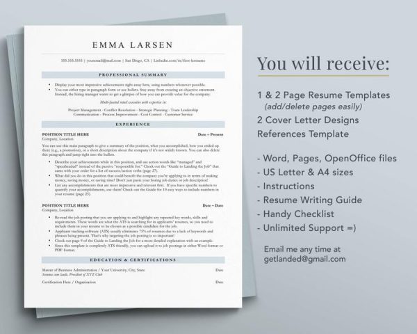 ATS Friendly Resume Template for Word, Pages, Google Docs Resume Template 2