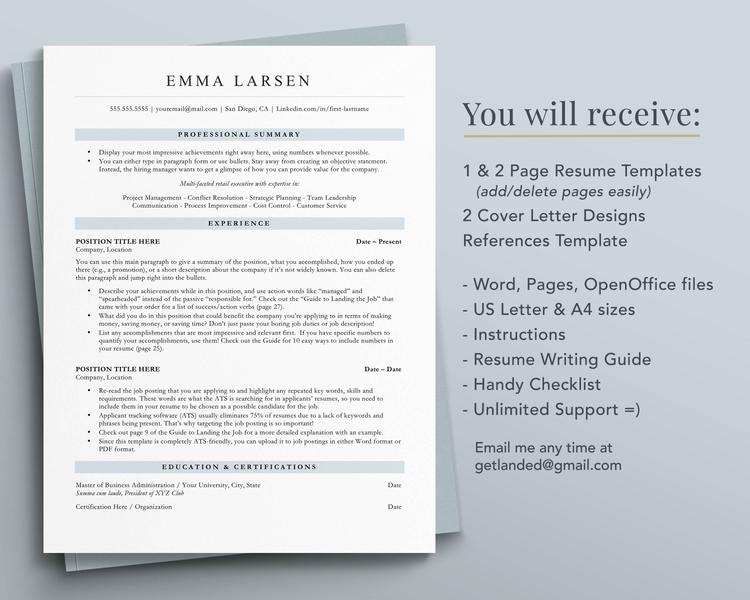 PROJECT MANAGER RESUME TEMPLATE FOR CONSULTANCY POSITION EMMA LARSEN 6 ATS Friendly Resume Template for Word, Pages, Google Docs Resume Template 2