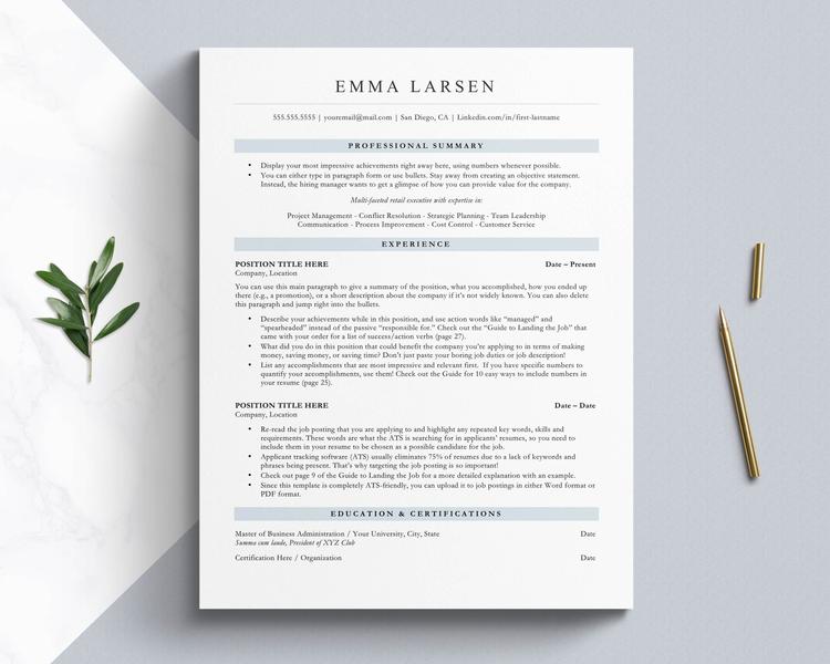 PROJECT MANAGER RESUME TEMPLATE FOR CONSULTANCY POSITION EMMA LARSEN 8 ATS Friendly Resume Template for Word, Pages, Google Docs Resume Template 2