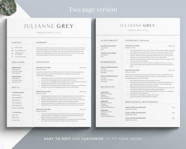 Best Modern Resume Template for 2021 for Word and Apple Pages - the Julianne grey 2