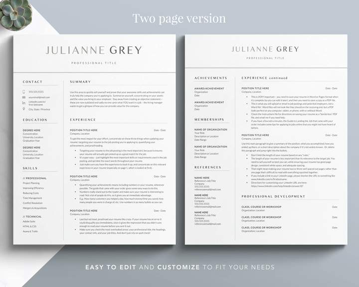 ELEGANT CEO RESUME TEMPLATE JULIANNE GREY 2 Best Modern Resume Template for 2021 for Word and Apple Pages - the Julianne grey 2