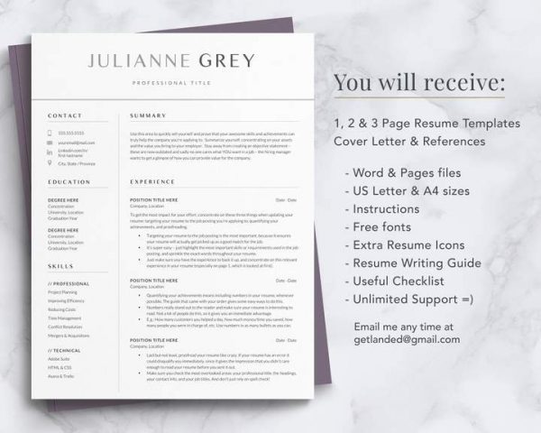 Best Modern Resume Template for 2021 for Word and Apple Pages - the Julianne grey