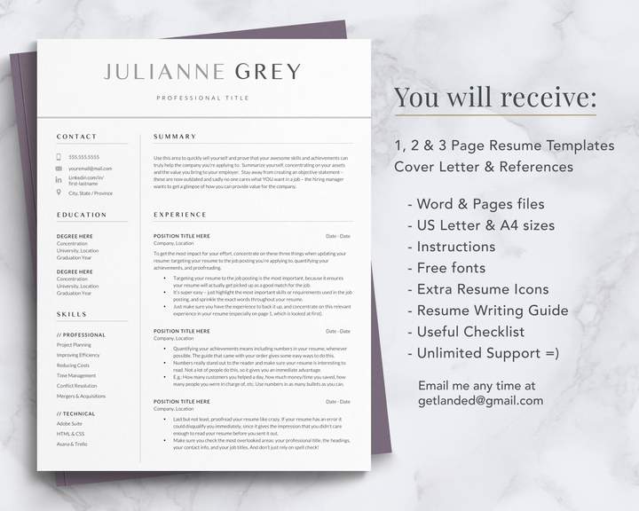 ELEGANT CEO RESUME TEMPLATE JULIANNE GREY 5 Best Modern Resume Template for 2021 for Word and Apple Pages - the Julianne grey