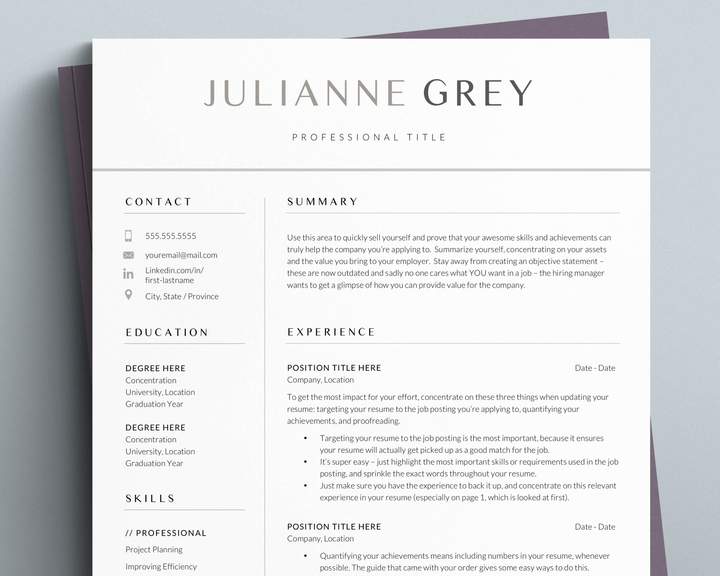 ELEGANT CEO RESUME TEMPLATE JULIANNE GREY 1 Best Modern Resume Template for 2021 for Word and Apple Pages - the Julianne grey