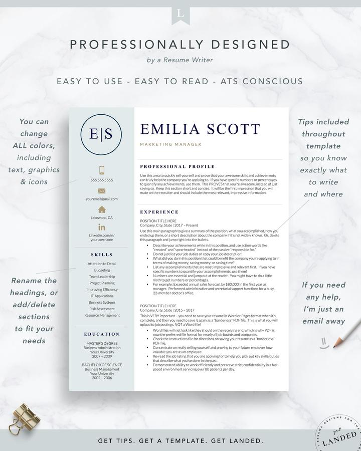 Creative Stylish Resume Template for Word and Pages - The Emilia scott