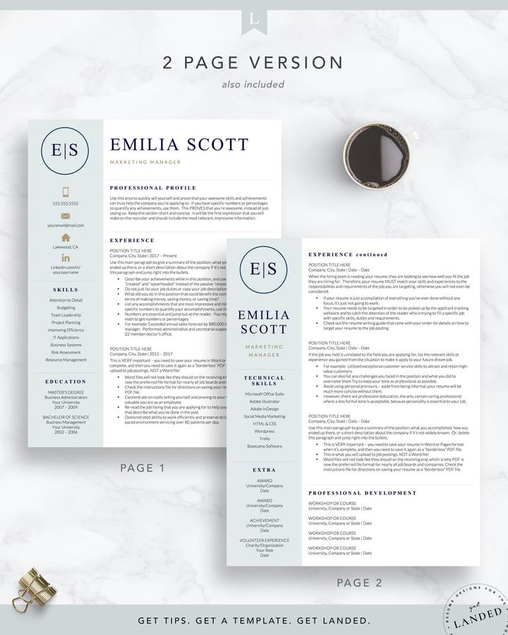 Creative Stylish Resume Template for Word and Pages - The Emilia scott