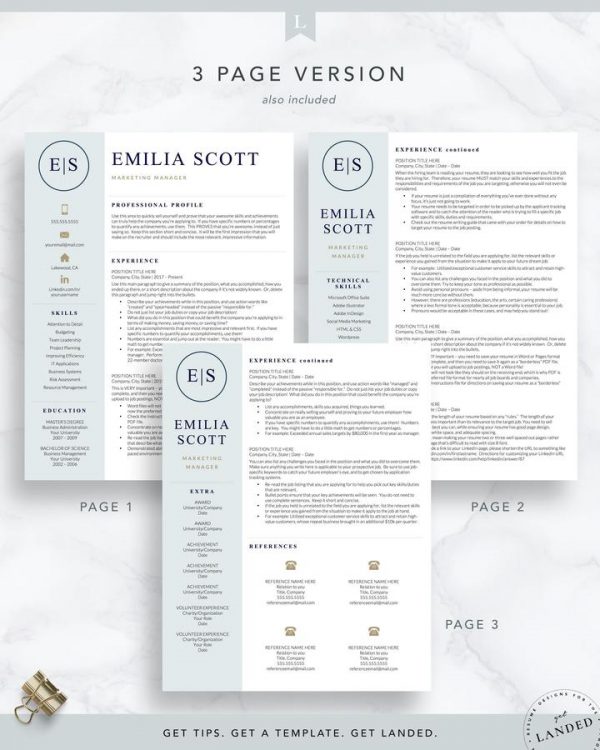 Creative Stylish Resume Template for Word and Pages - The Emilia scott