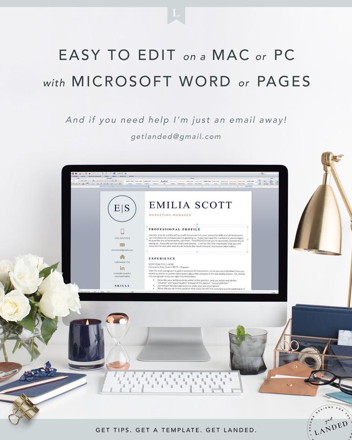 Creative Stylish Resume Template for Word and Pages - The Emilia scott