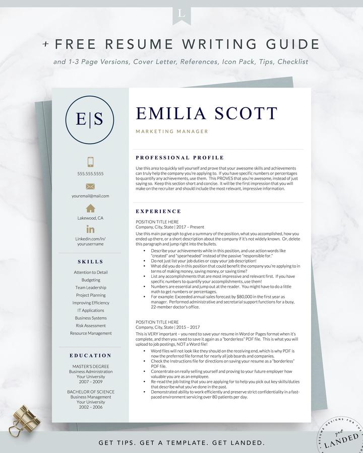 Creative Stylish Resume Template for Word and Pages - The Emilia scott