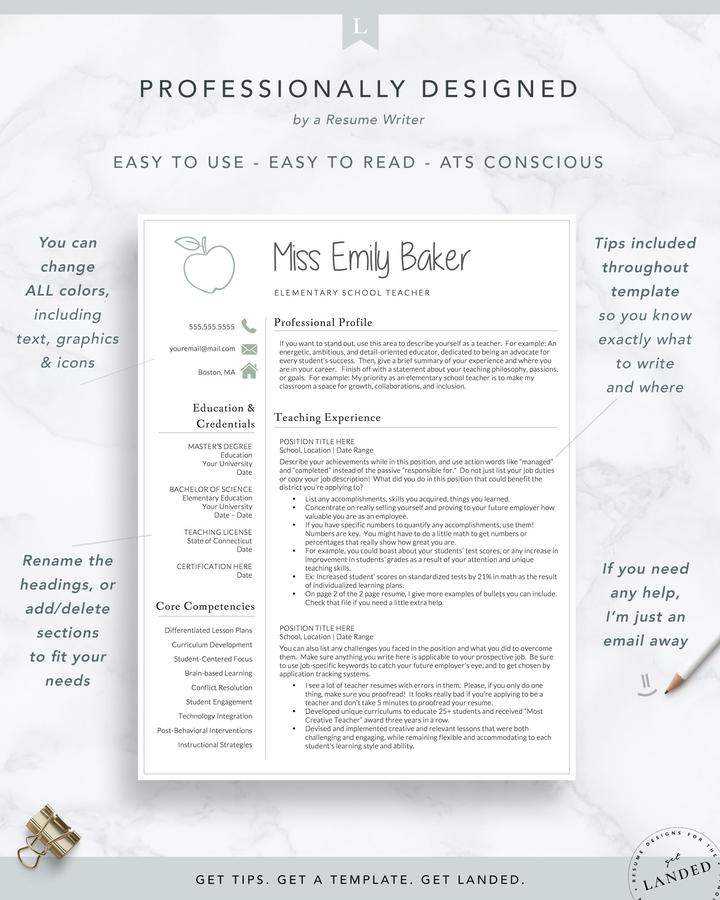 ELEMENTARY SCHOOL TEACHER CV TEMPLATE EMILY BAKER 3 Elementary School Teacher Cv Template Emily Baker