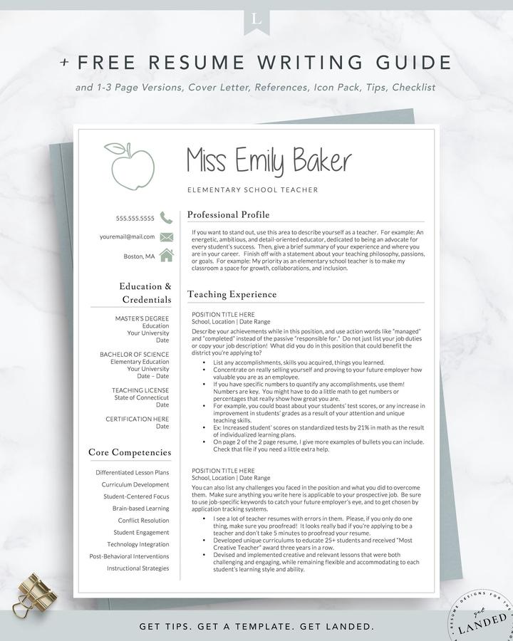 ELEMENTARY SCHOOL TEACHER CV TEMPLATE EMILY BAKER 1 Elementary School Teacher Cv Template Emily Baker