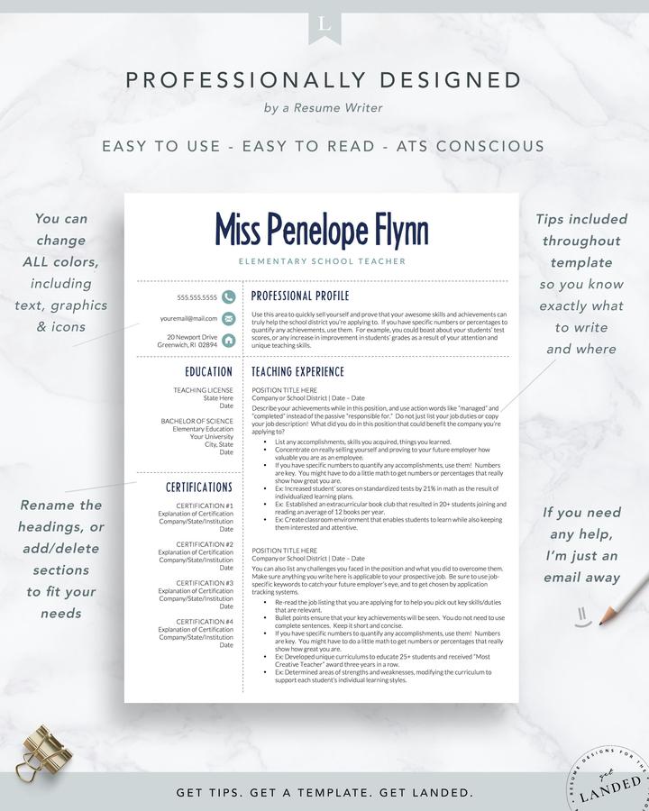MODERN CV TEMPLATE FOR ELEMENTARY SCHOOL TEACHER PENELOPE FLYNN 2 Modern Cv Template For Elementary School Teacher Penelope Flynn