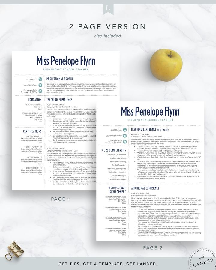 MODERN CV TEMPLATE FOR ELEMENTARY SCHOOL TEACHER PENELOPE FLYNN 3 Modern Cv Template For Elementary School Teacher Penelope Flynn