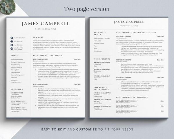 Executive Resume Template Corporate Resume james Campbell 1 1