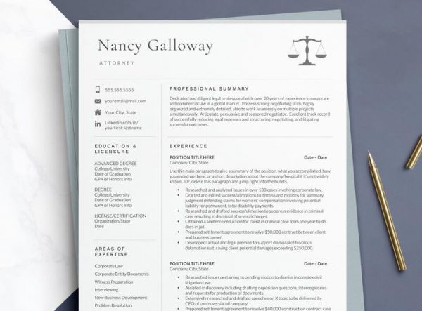 Modern Resume Template For Lawyers Nancy Galloway