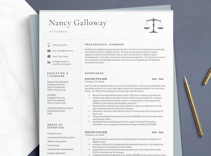 MODERN RESUME TEMPLATE FOR LAWYERS NANCY GALLOWAY 1 Modern Resume Template For Lawyers Nancy Galloway