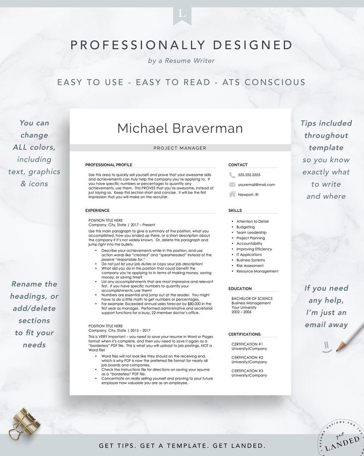 PROJECT MANAGER CV TEMPLATE MICHAEL BRAVERMAN 2 Modern Resume Design for Word and Pages - Michael Braverman 2
