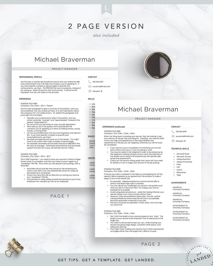 PROJECT MANAGER CV TEMPLATE MICHAEL BRAVERMAN 3 Modern Resume Design for Word and Pages - Michael Braverman