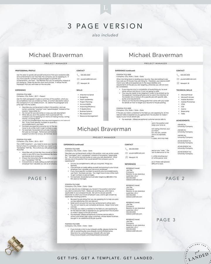 PROJECT MANAGER CV TEMPLATE MICHAEL BRAVERMAN 4 Modern Resume Design for Word and Pages - Michael Braverman