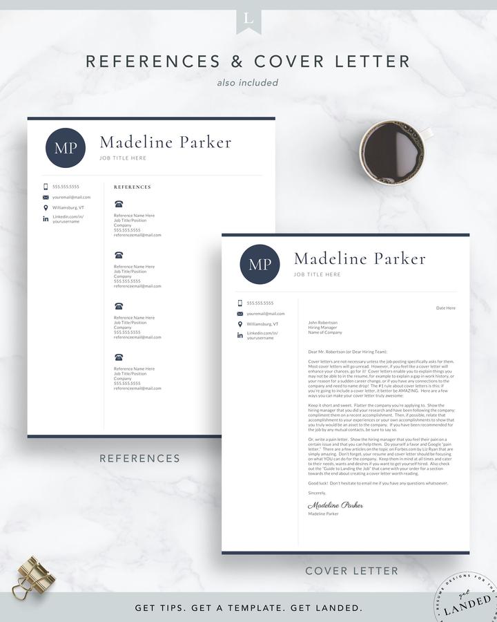 Professional Initials Resume Template for Word and Pages -Madeline Parker