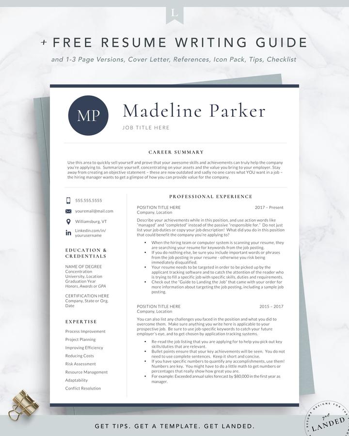 Professional Initials Resume Template for Word and Pages -Madeline Parker