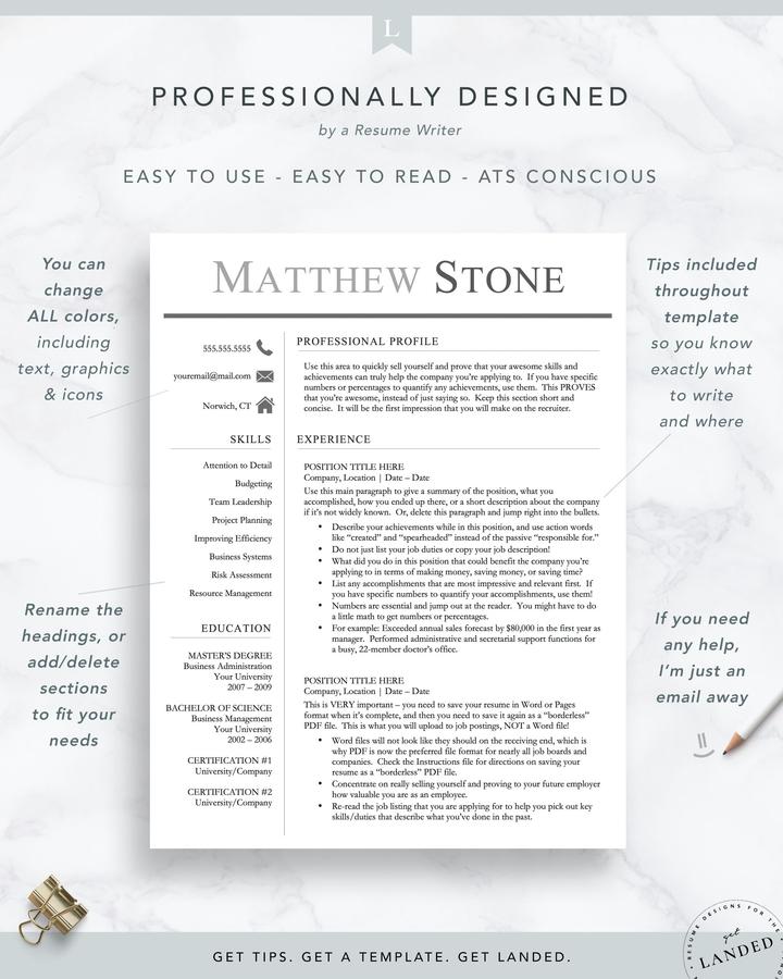 BOLD PROFESSIONAL RESUME TEMPLATE FOR CONSULTANCY POSITION MATTHEW STONE 3 Professional, Masculine Resume Template for Word _ Pages Matthew Stone