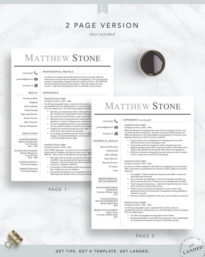 BOLD PROFESSIONAL RESUME TEMPLATE FOR CONSULTANCY POSITION MATTHEW STONE 4 Professional, Masculine Resume Template for Word _ Pages Matthew Stone