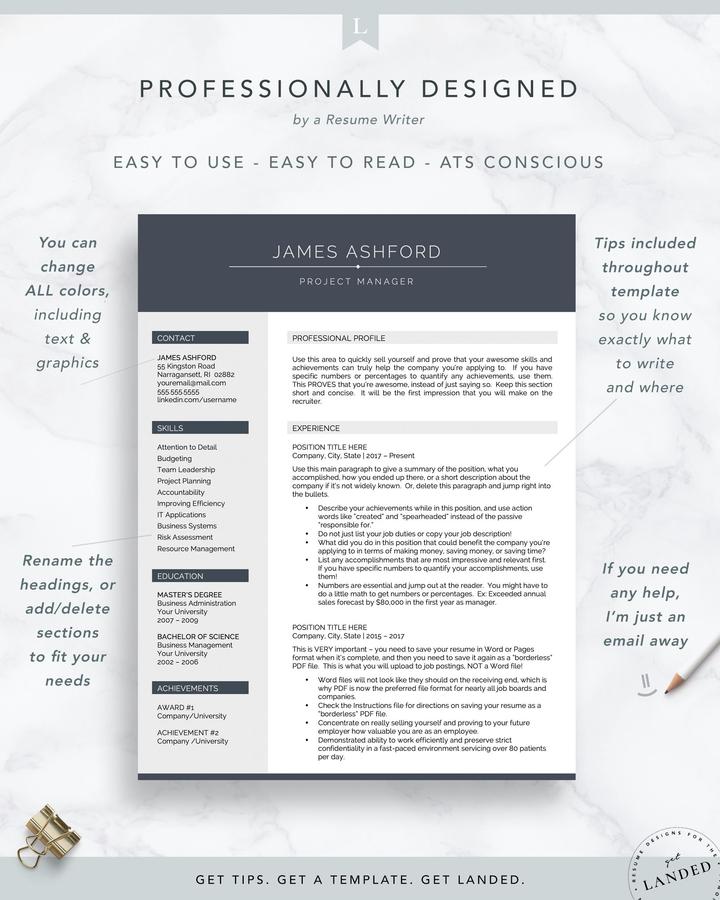 Professional Resume Template for Word and Pages James Ashford