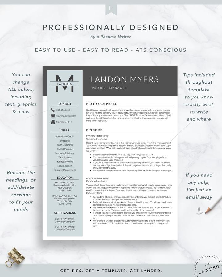 MODERN RETAIL MANAGER RESUME TEMPLATE LANDON MYERS 3 Professional Resume Template for Word and Pages -Landon myers