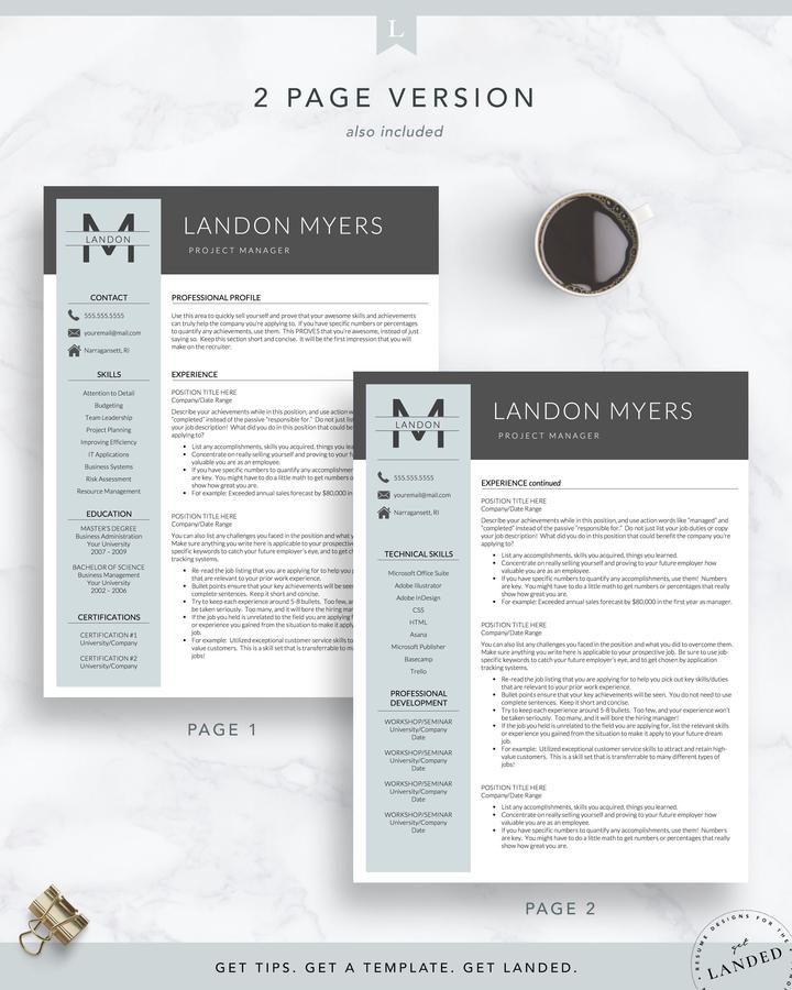MODERN RETAIL MANAGER RESUME TEMPLATE LANDON MYERS 4 Professional Resume Template for Word and Pages -Landon myers