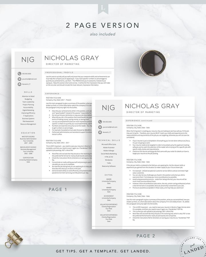 MODERN MARKETING MANAGER RESUME TEMPLATE NICHOLAS GRAY 4 Professional Resume Template for Word and Pages