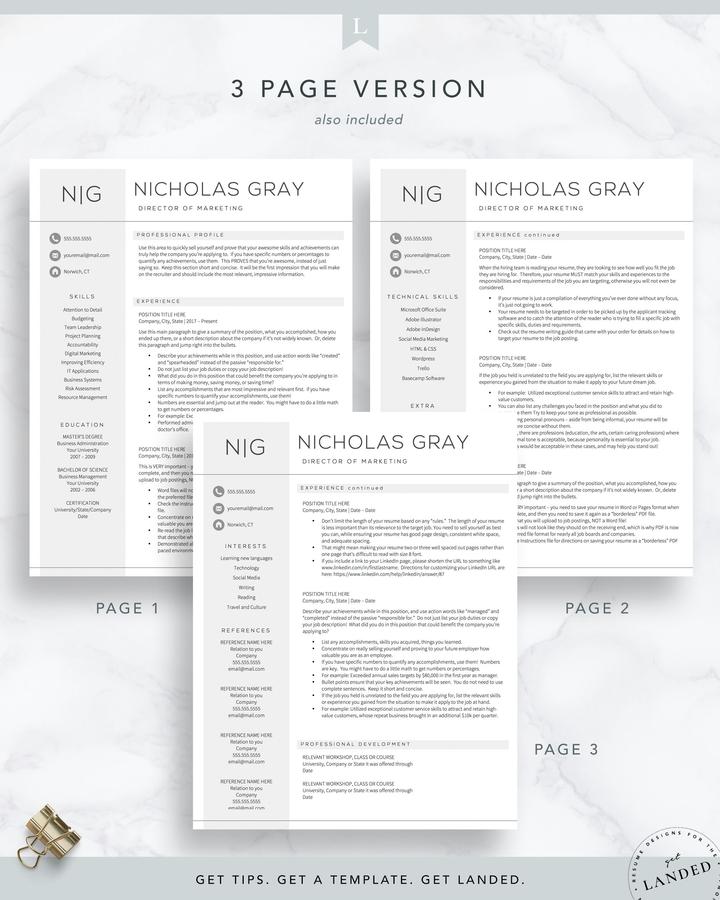 MODERN MARKETING MANAGER RESUME TEMPLATE NICHOLAS GRAY 5 Professional Resume Template for Word and Pages