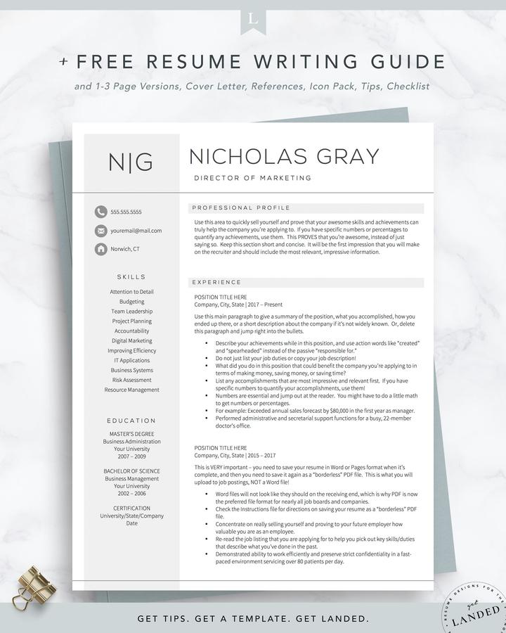 MODERN MARKETING MANAGER RESUME TEMPLATE NICHOLAS GRAY 1 Professional Resume Template for Word and Pages