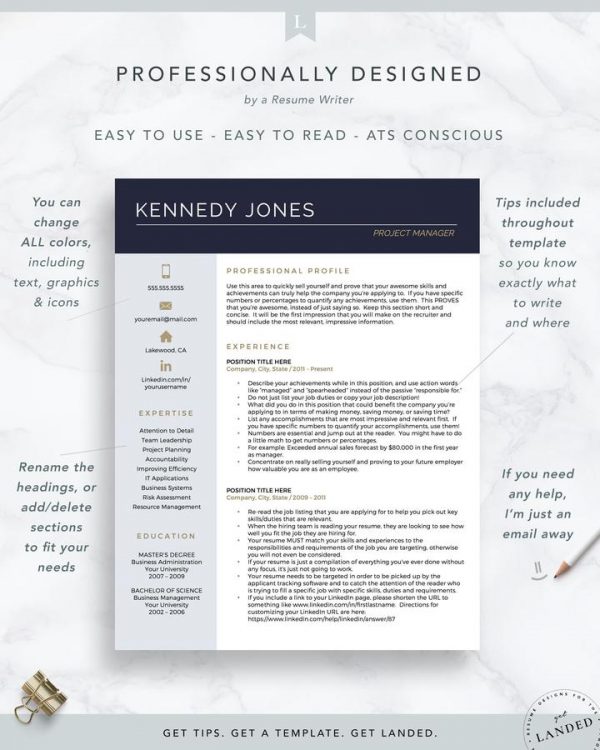 Project Manager Resume Template for Word and Pages The Kennedy Jones