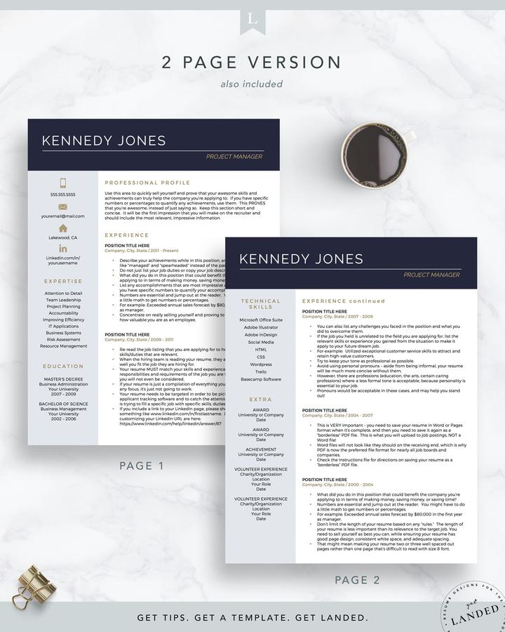 MODERN FINANCE DIRECTOR CV TEMPLATE KENNEDY JONES 3 Project Manager Resume Template for Word and Pages The Kennedy Jones