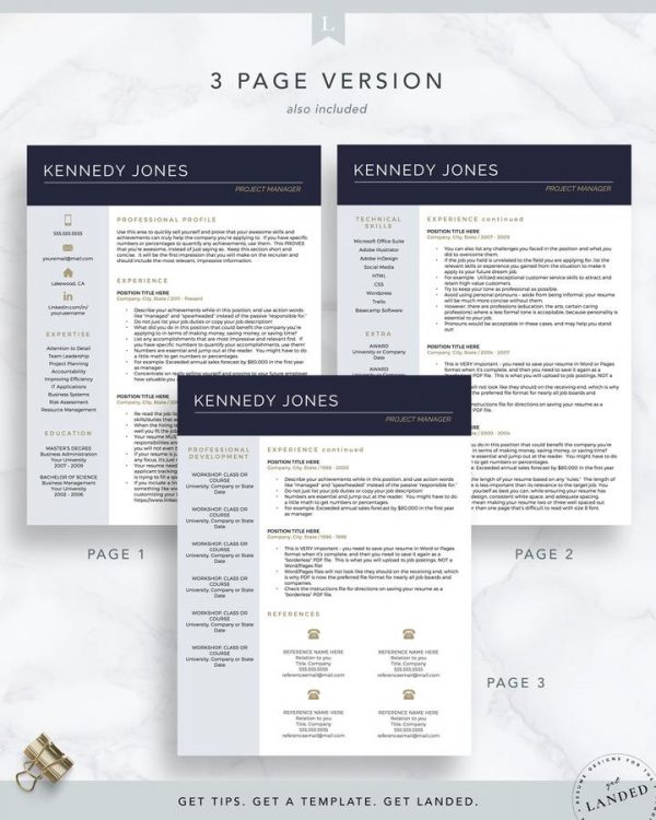 Project Manager Resume Template for Word and Pages The Kennedy Jones 4