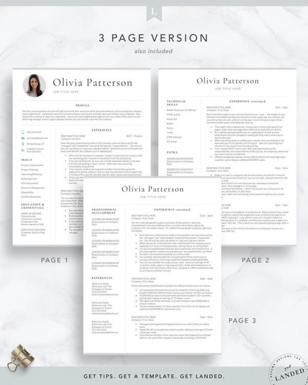 Resume Template with Photo for Word and Pages - Olivia Patterson