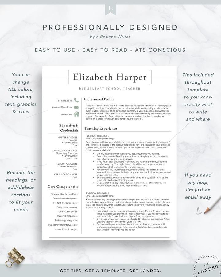 MODERN TEMPLATE FOR TEACHER RESUME ELIZABETH HARPER 4 Teacher, Administrator Resume Template - Elizabeth Harper