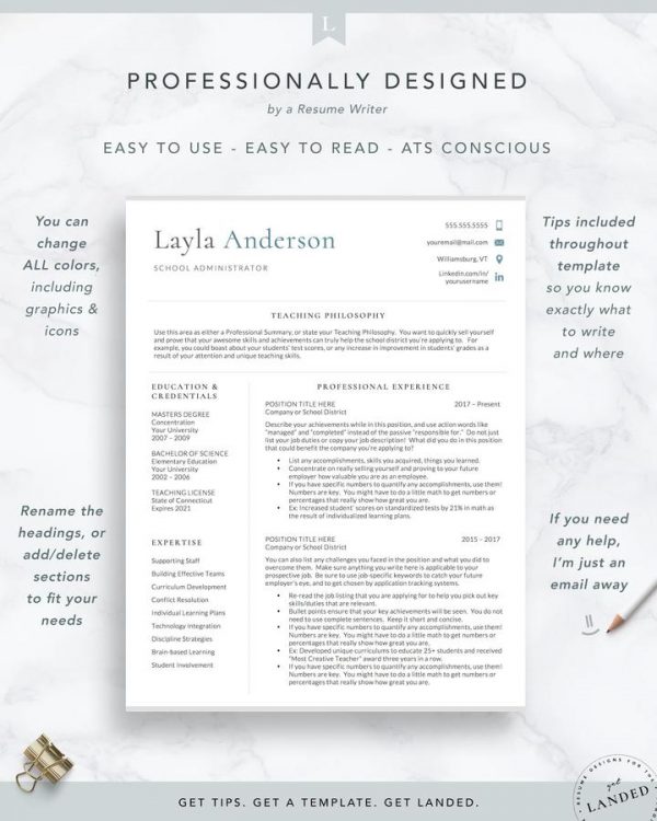 Teacher Resume Template, School Administration Resume Template Layla anderson