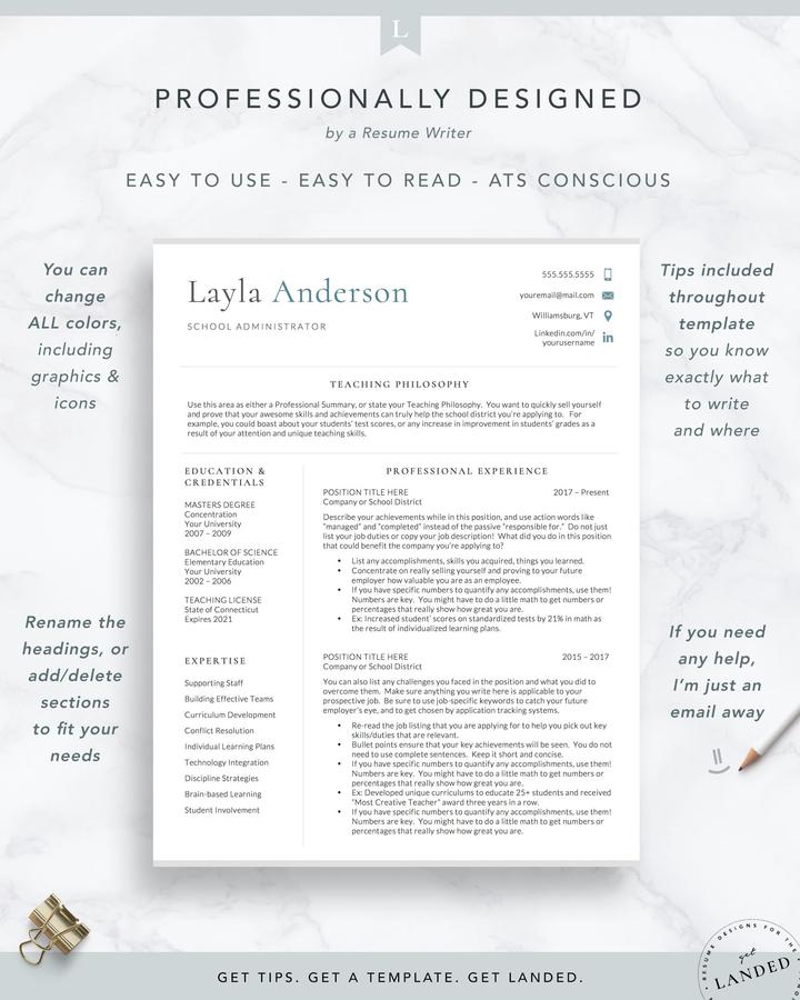 MINIMAL ACADEMIC RESUME TEMPLATE LAYLA ANDERSON 3 Teacher Resume Template, School Administration Resume Template Layla anderson
