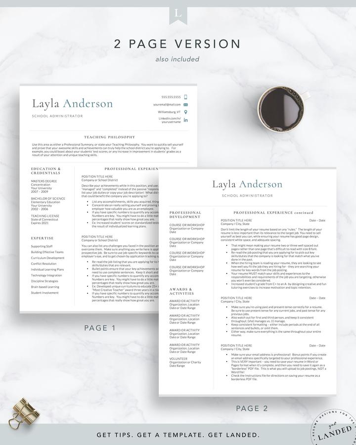 MINIMAL ACADEMIC RESUME TEMPLATE LAYLA ANDERSON 4 Teacher Resume Template, School Administration Resume Template Layla anderson