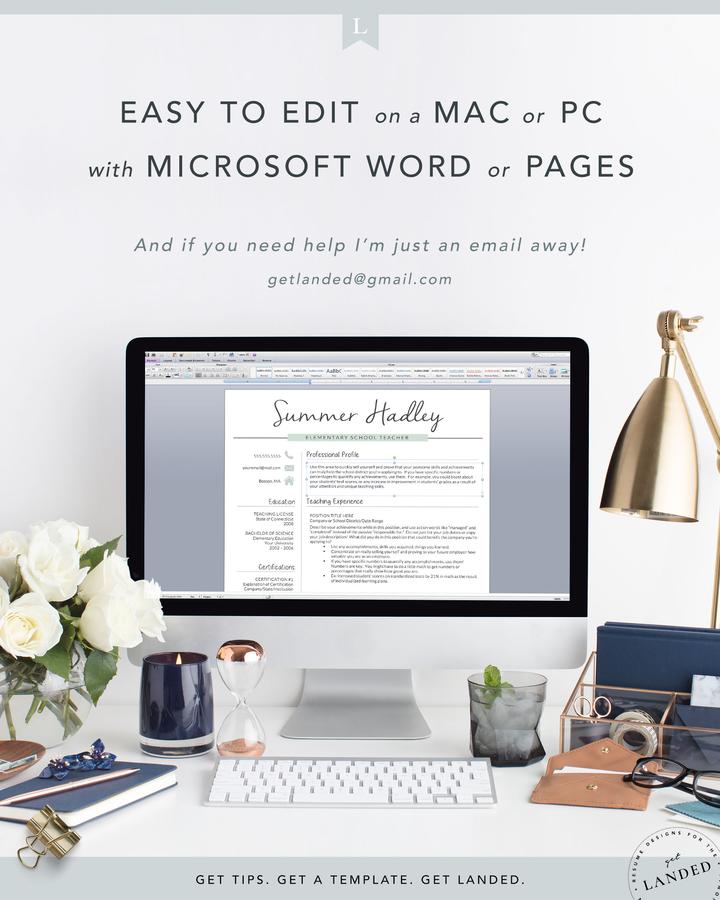 Teacher Resume Template for Word and Pages, Teaching Resume - Summer Hadley
