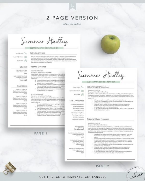 Teacher Resume Template for Word and Pages, Teaching Resume - Summer Hadley